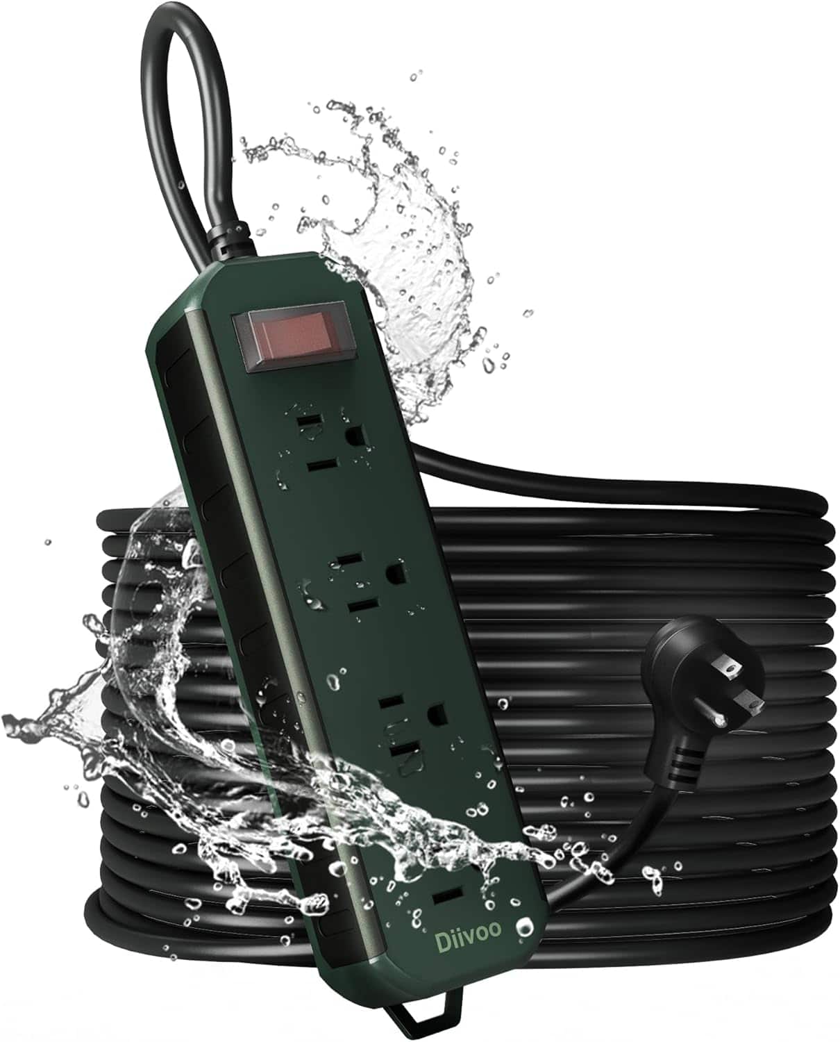 TESSAN - Diivoo 1700 joules Outdoor Waterproof Surge Protector Power Strip - Green