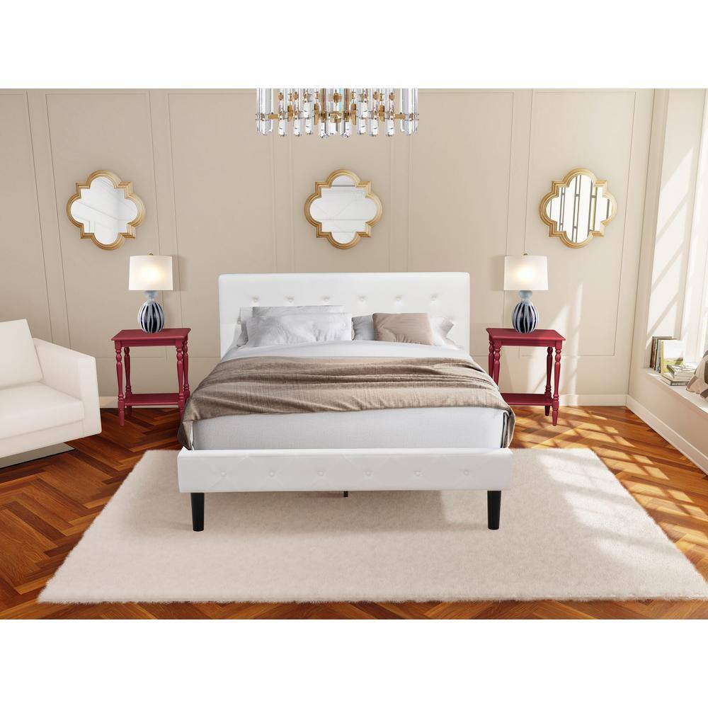 Alt View 4. East West Furniture - NL19Q-2BF13 3 Piece Bedroom Set - 1 Platform Bed White Velvet Fabric Headboard and 2 Night Stands - Burgundy Finish - White Velvet.
