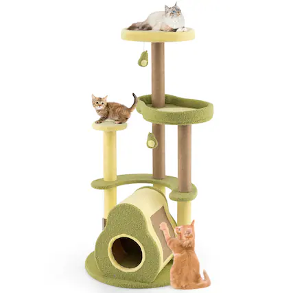 Front. Gymax - Gymax Avocado Cat Tree Multi-level Cat Tower w/ Private Condo Cat Self-grooming Brush - GYM16220.