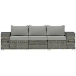 Outsunny - Seater Wicker Outdoor Couch Patio Sofa with Storage - Gray