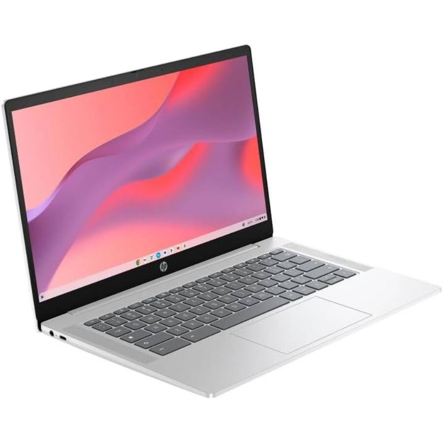 Alt View 2. HP - HP - 14" Chromebook - Intel N200 - 4GB Memory -128GB UFS - ChromeOS - Glacier Silver - Glacier Silver.