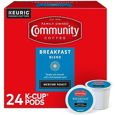 KEURIG GENUINE K-CUP PODS  
EST. 1919 FAMILY OWNED  
Community COFFEE  
BREAKFAST BLEND  
"Bright and smooth with a full-bodied taste"  
MEDIUM ROAST  
24 K-CUP PODS  

Community COFFEE  
BREAKFAST BLEND  
MEDIUM ROAST  
KEURIG