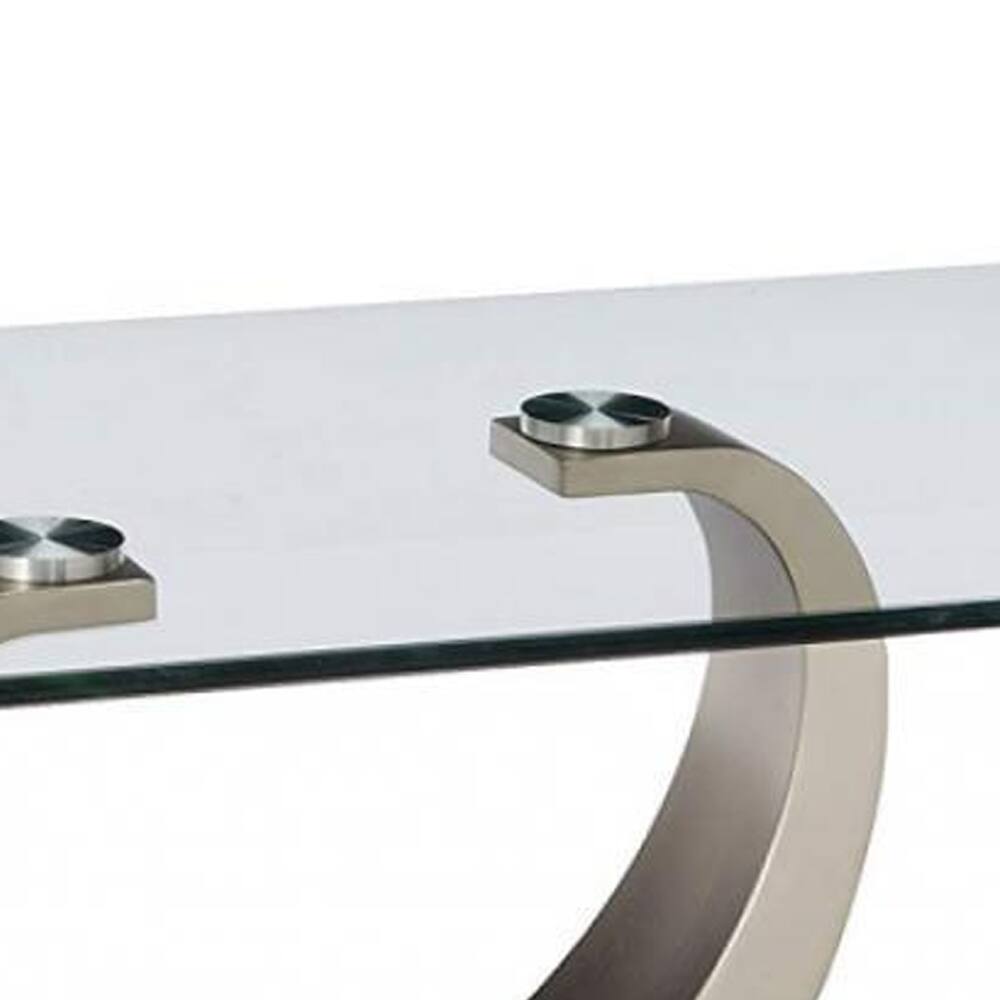 Alt View 2. Manhattan Lane - Rectangular Glass Top Coffee Table with Pedestal Base - Black and Silver.