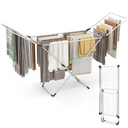 Gymax - Folding Clothes Drying Rack w/ Adjustable Wings 20 Drying Rails No Assembly - Silver
