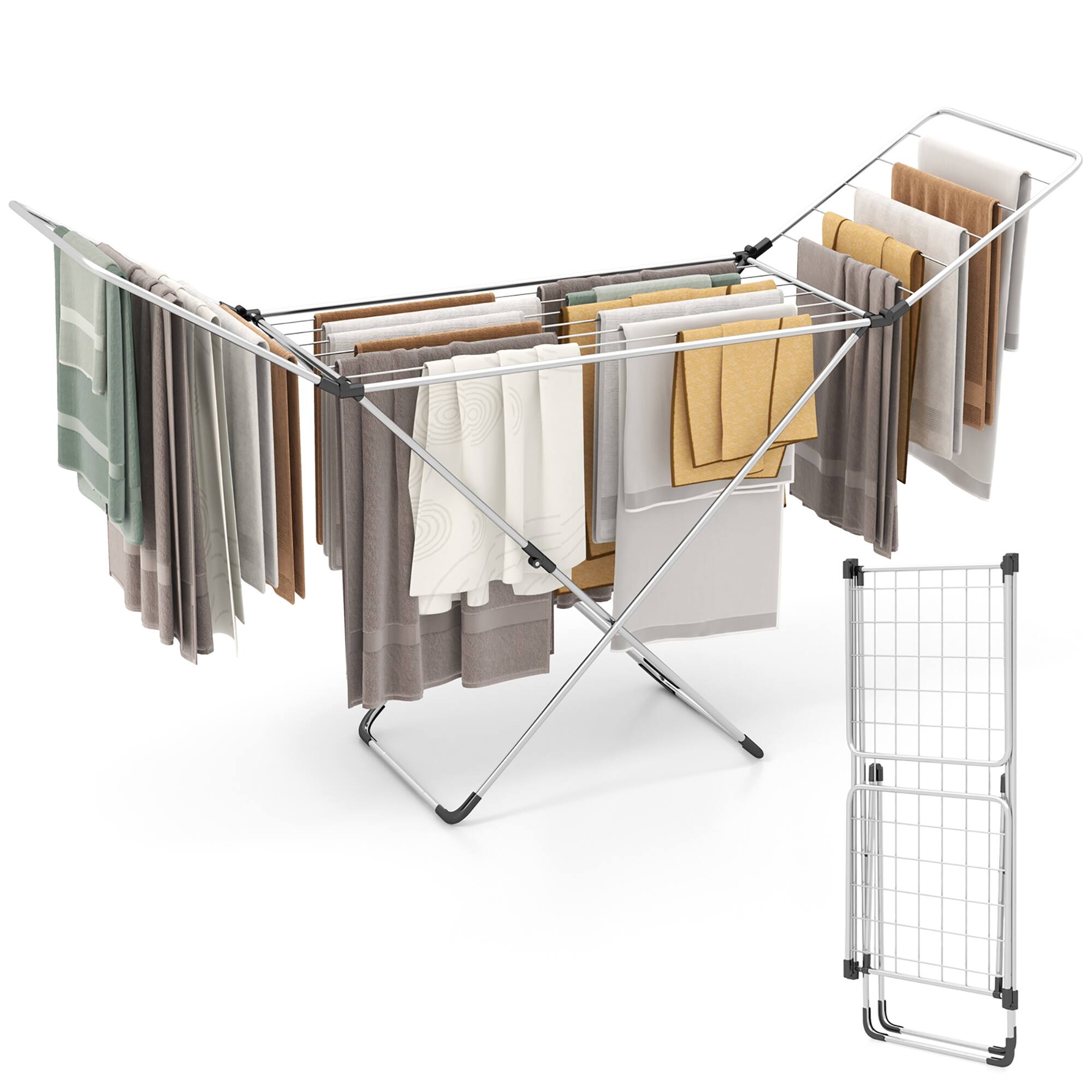 Front. Gymax - Gymax Folding Clothes Drying Rack w/ Adjustable Wings 20 Drying Rails No Assembly - Silver.