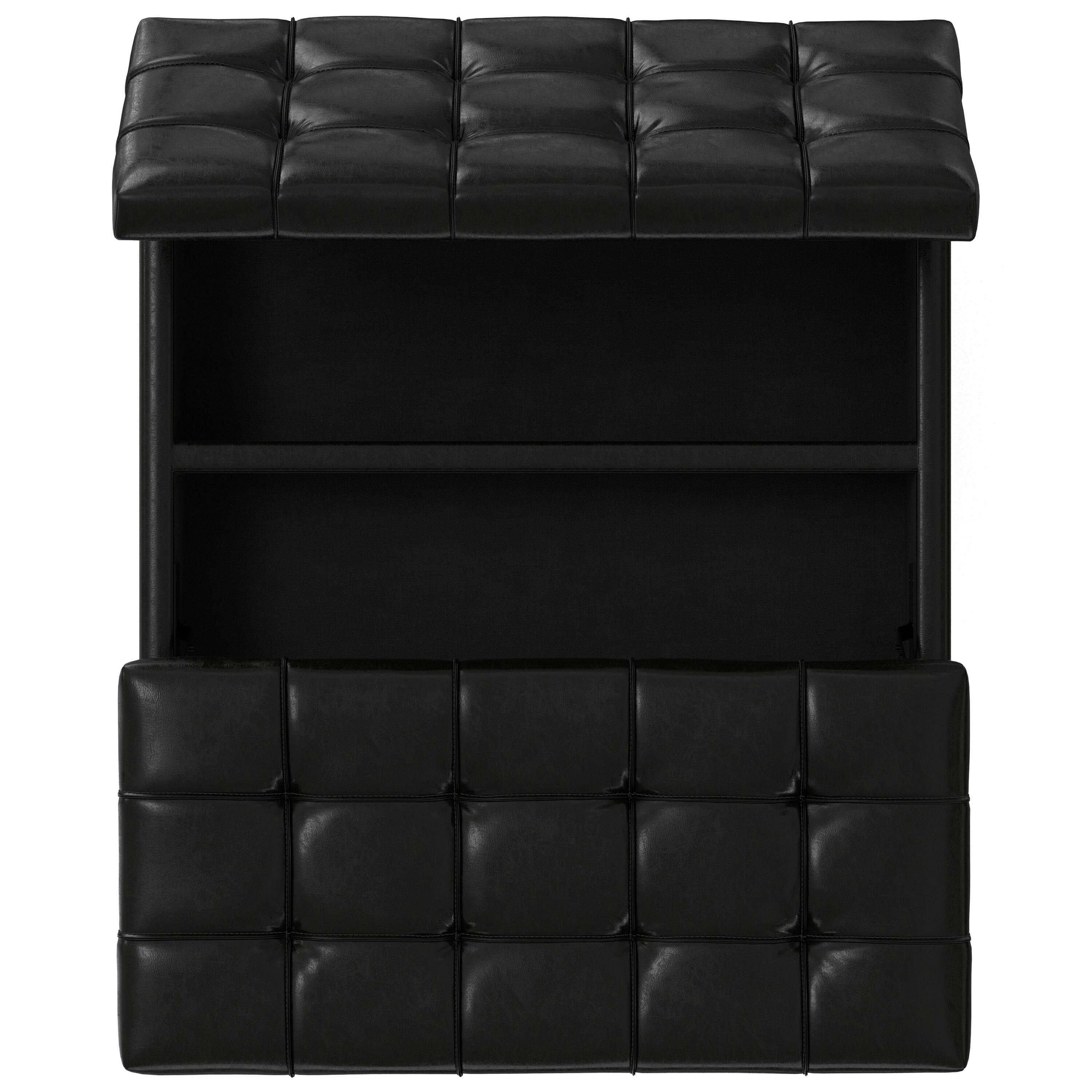 Alt View 4. Simpli Home - Laura 36 inch Transitional Square Mid Century Lift Top Storage Ottoman in Midnight Black Vegan Faux Leather, Assembled - Midnight Black.