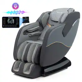 Costway - SL Track Zero Gravity Massage Recliner with Thai Stretch Foot Rollers Voice Control - Gray