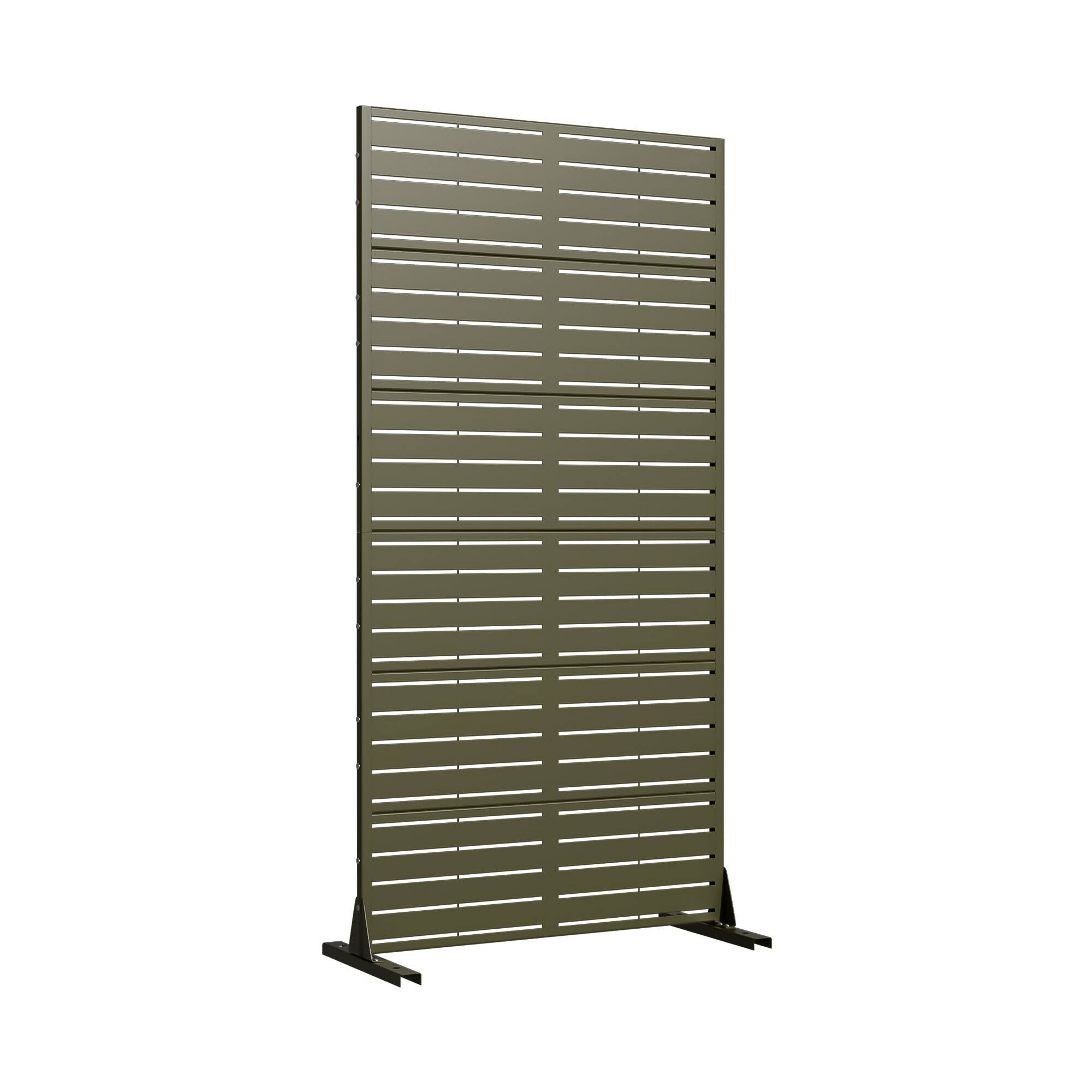 Angle. PexFix - 72 in. x 35 in. Louvered Pattern Metal Outdoor Privacy Screen & Panels, Freestanding Garden Divider Fence - Olive Gray.