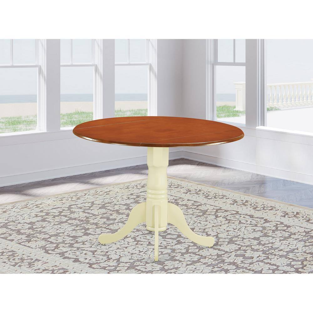 Left. East West Furniture - Dublin Round Table with two 9" Drop Leaves in Buttermilk and Cherry - Buttermilk & Cherry.