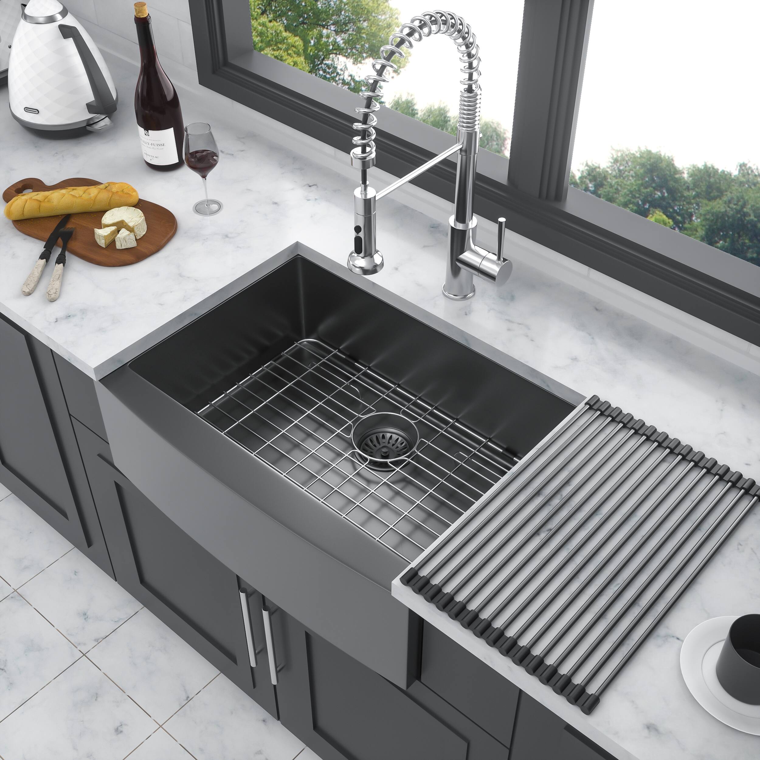 Front. Siljoy - 27 Gunmetal Black Farmhouse Sink - 27*21*10 Inch Kitchen Sink Stainless Steel 16 gauge Apron Front Kitchen Sink - Gunmetal Black.