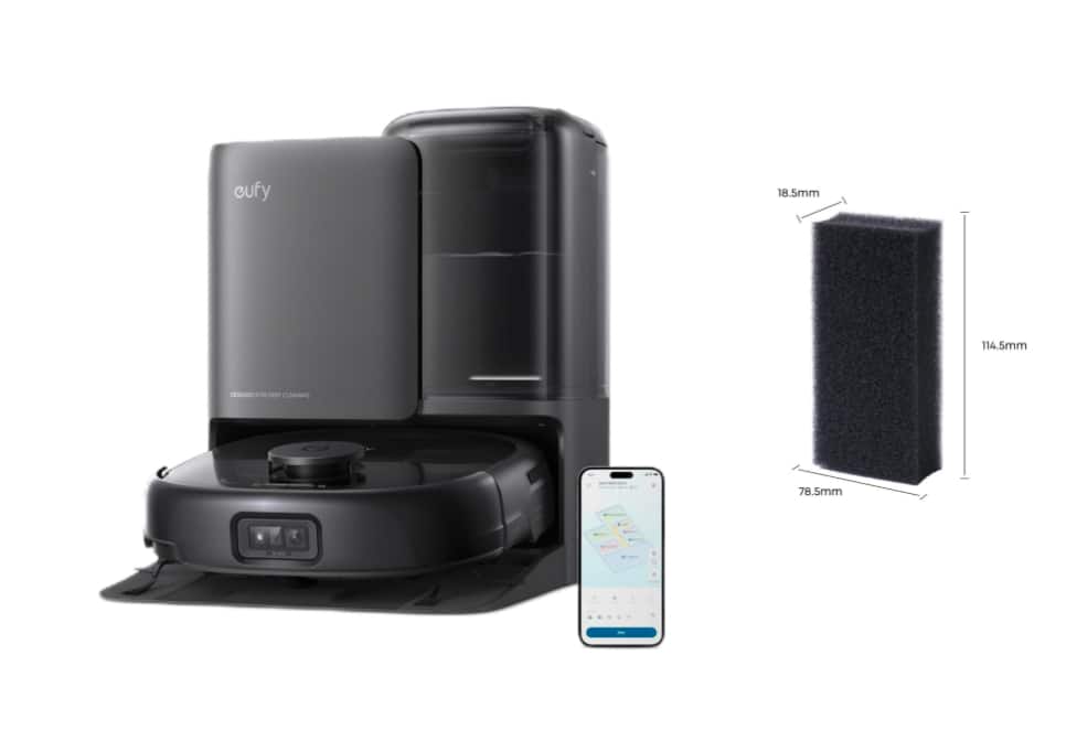 eufy - Robot Vacuum E25 All-in-One Robot Vacuum and Mop Combo and Replacement Filter for Base Station - Black