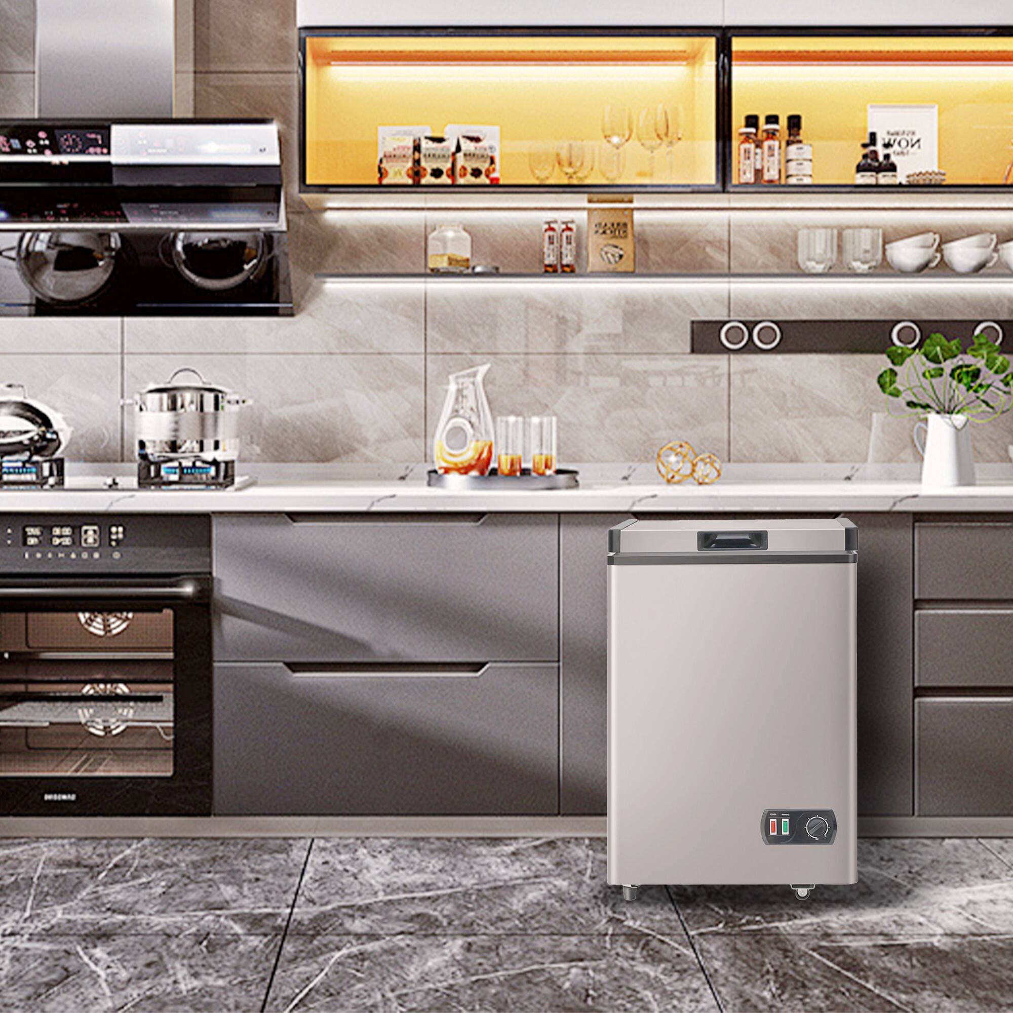 Left. Parrot Uncle - 4.2 Cu. Ft Compact Garage-Ready Chest Freezer, Manual Defrost - Black.