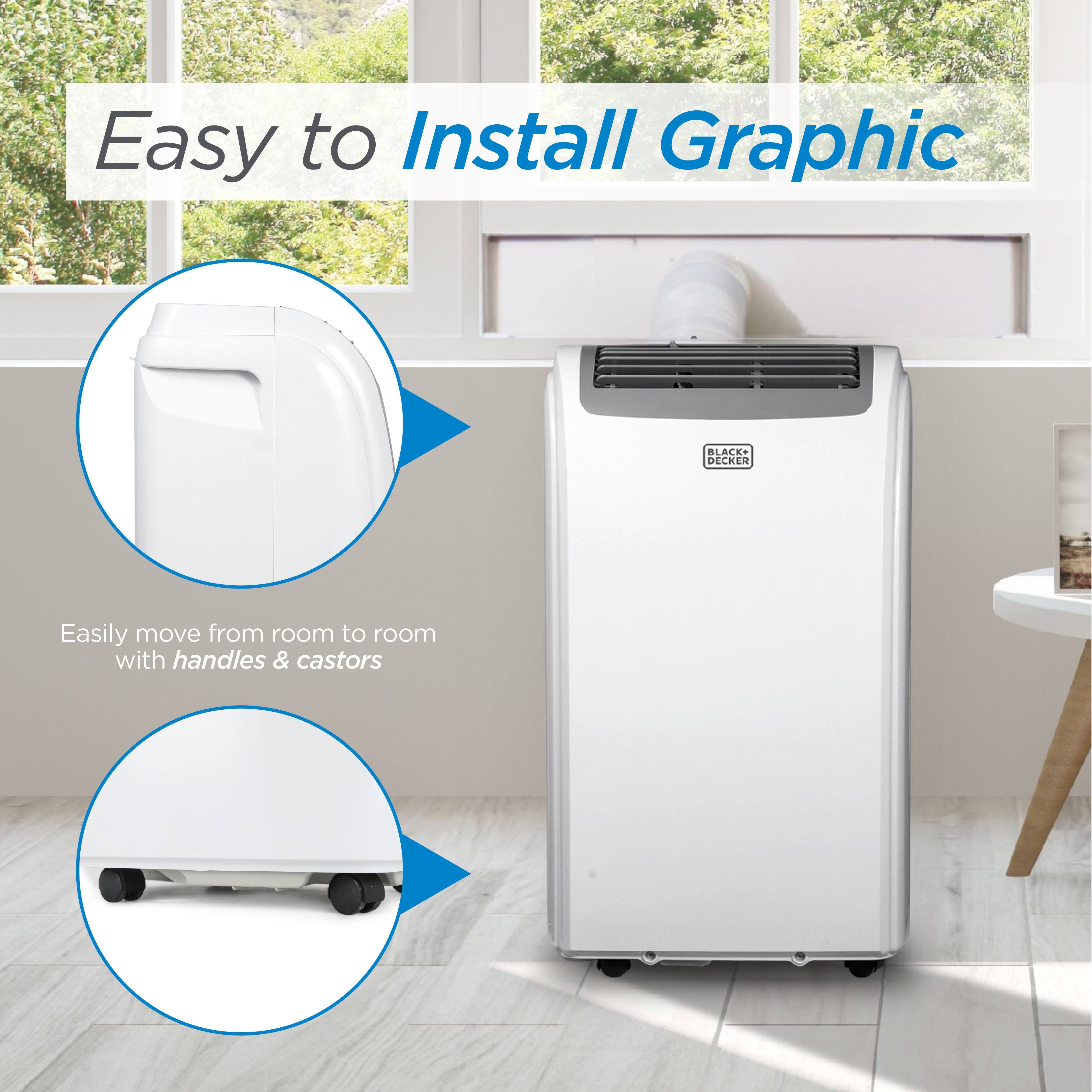 Easy to Install Graphic, BLACK+ DECKER, Easily move from room to room with handles & castors