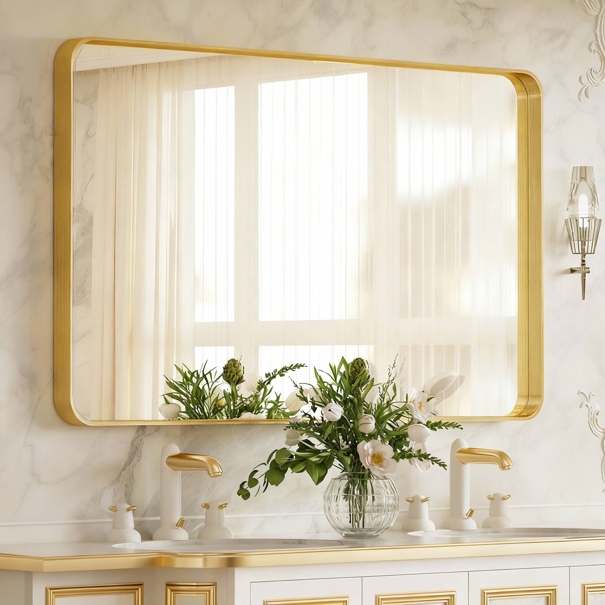 OMOMMD - Deep-Frame Wall Mirror, Tempered Glass, Horizontal/Vertical Mount - Gold 32"L x 24"W