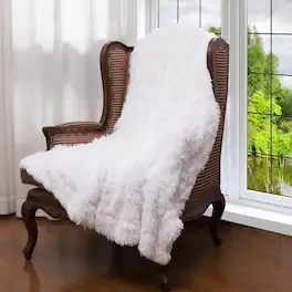 Cheer Collection - Reversible Long Shaggy Faux Fur Throw Blanket with Velvety Microplush Reverse, 60 x 70 in - White