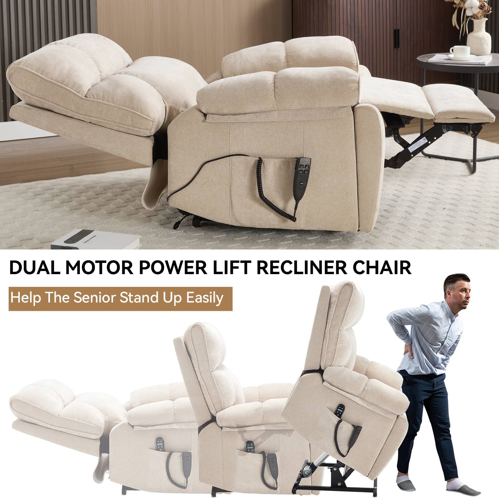 DUAL MOTOR POWER LIFT RECLINER CHAIR  
Help The Senior Stand Up Easily