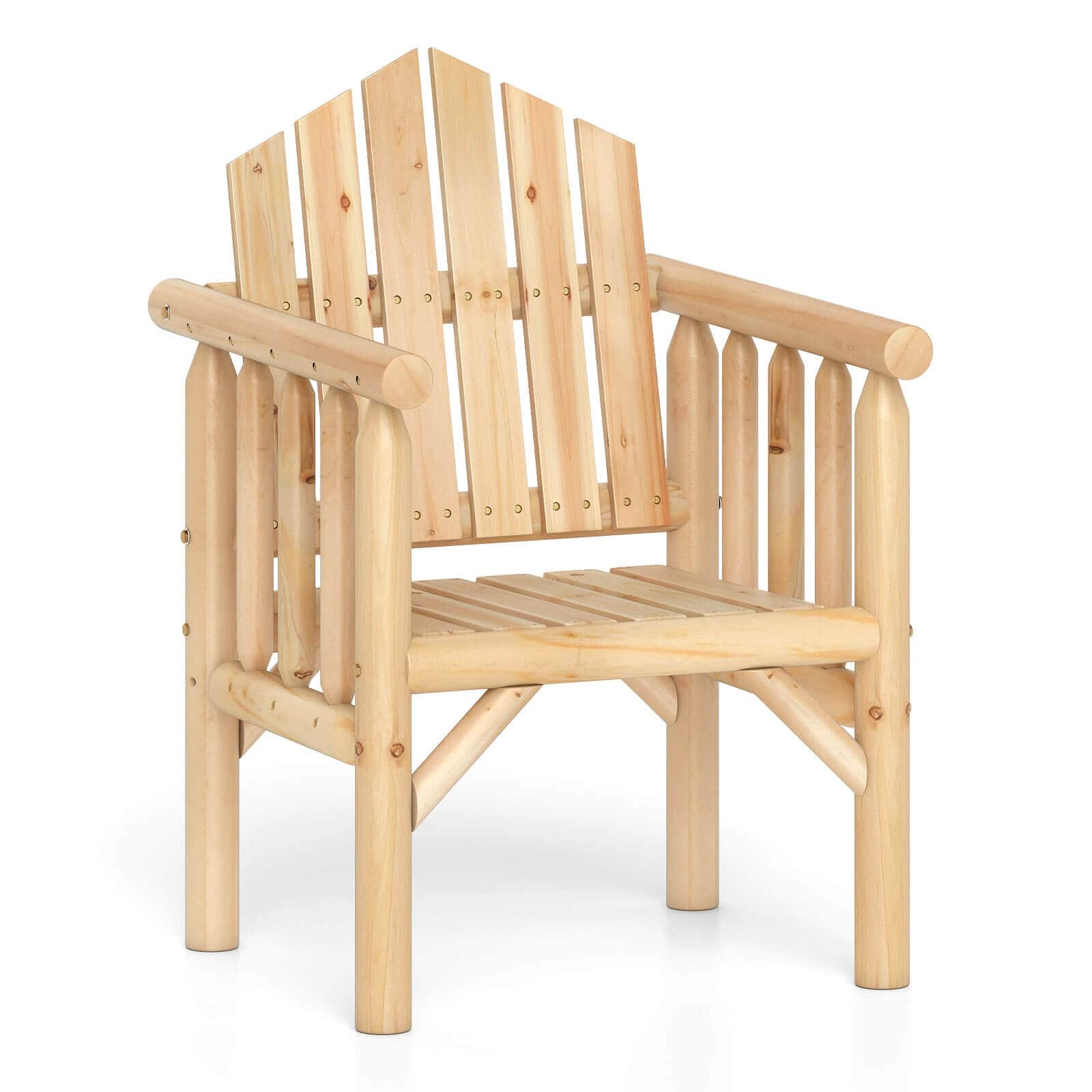 Costway - 1 PCS Outdoor Wood Armchair with Armrests and Reclined High Backrest for Porch, Backyard - Natural