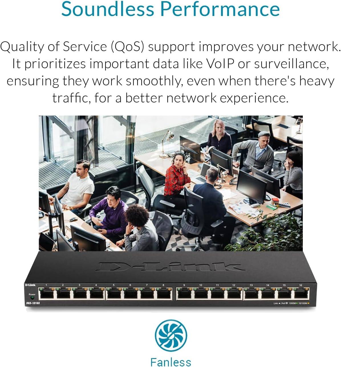 Soundless Performance

Quality of Service (QoS) support improves your network. It prioritizes important data like VoIP or surveillance, ensuring they work smoothly, even when there's heavy traffic, for a better network experience.

Fanless