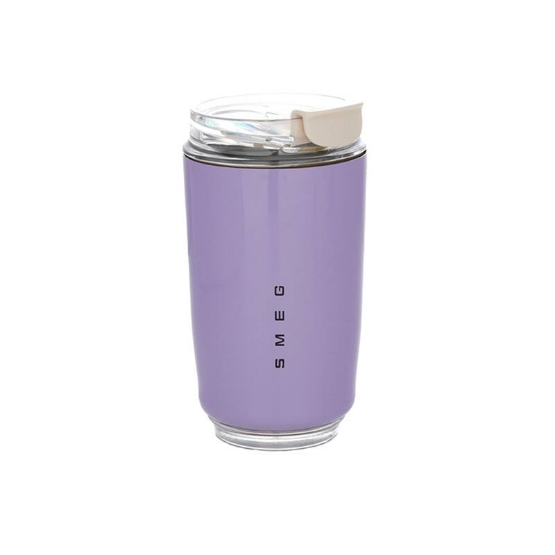 Left. SMEG - 12OZ SMEG Stainless Steel Insulated Vacuum Coffee Wall Travel Mug - Purple.