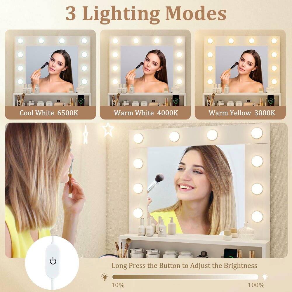 3 Lighting Modes  
- Cool White 6500K  
- Warm White 4000K  
- Warm Yellow 3000K  

Long Press the Button to Adjust the Brightness  
10% - 100%
