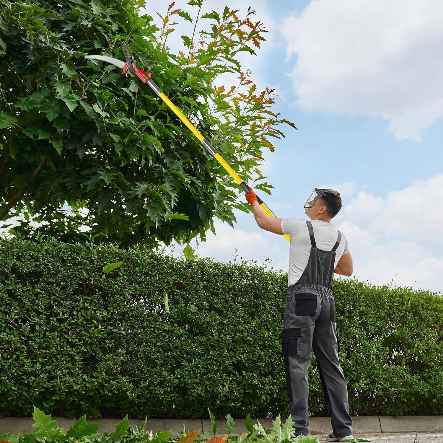 Back. Winado - Manual Pole Saw, 30 Feet Extendable Tree Pruner with Knives and Storage Pocket, Sharp Steel Blade and Scissors.