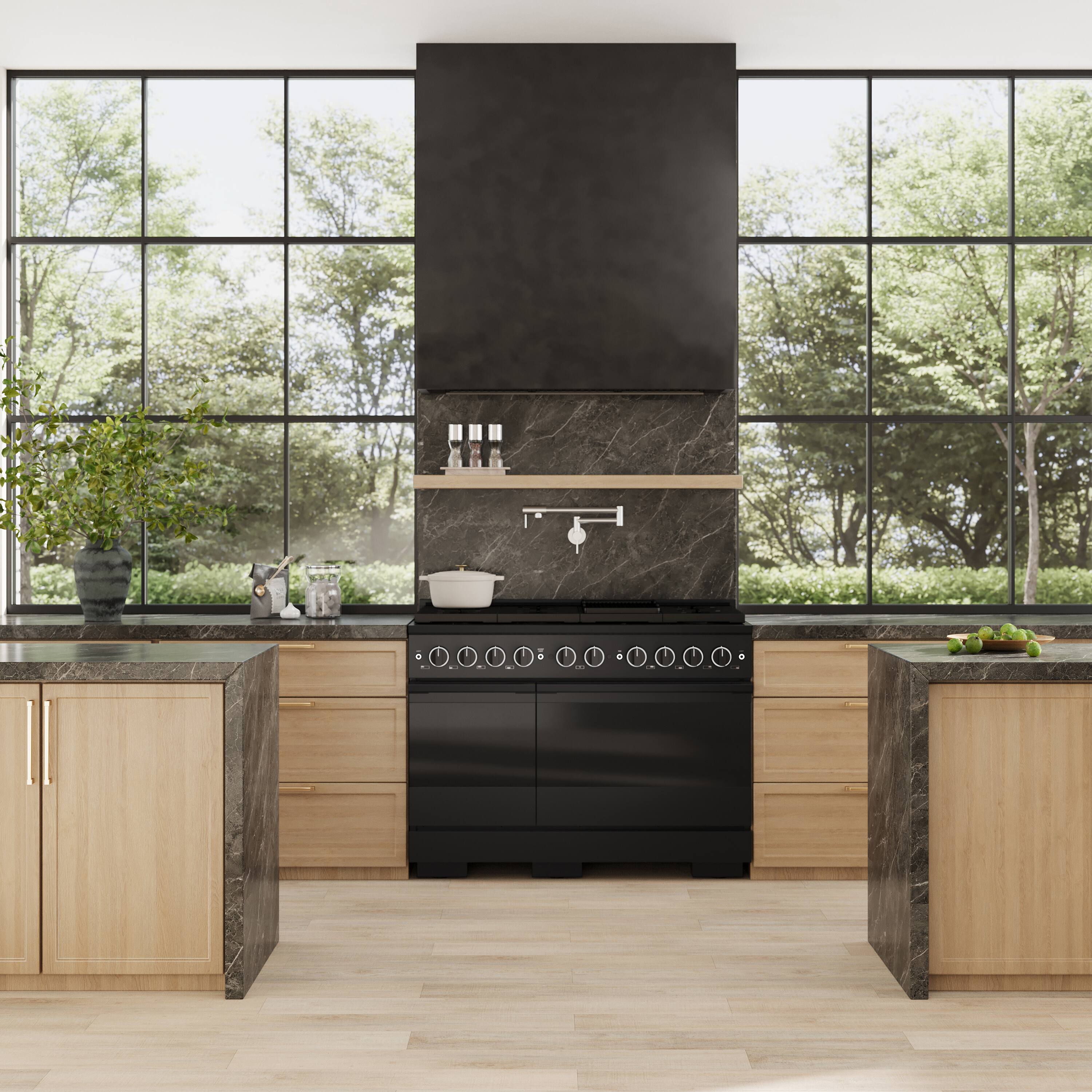 Alt View 2. ZLINE - 48 in. 6.7 cu. ft. Marino Freestanding Double Oven Gas Range with 8 Burner Cooktop and Convection Gas Oven - Black Stainless Steel.