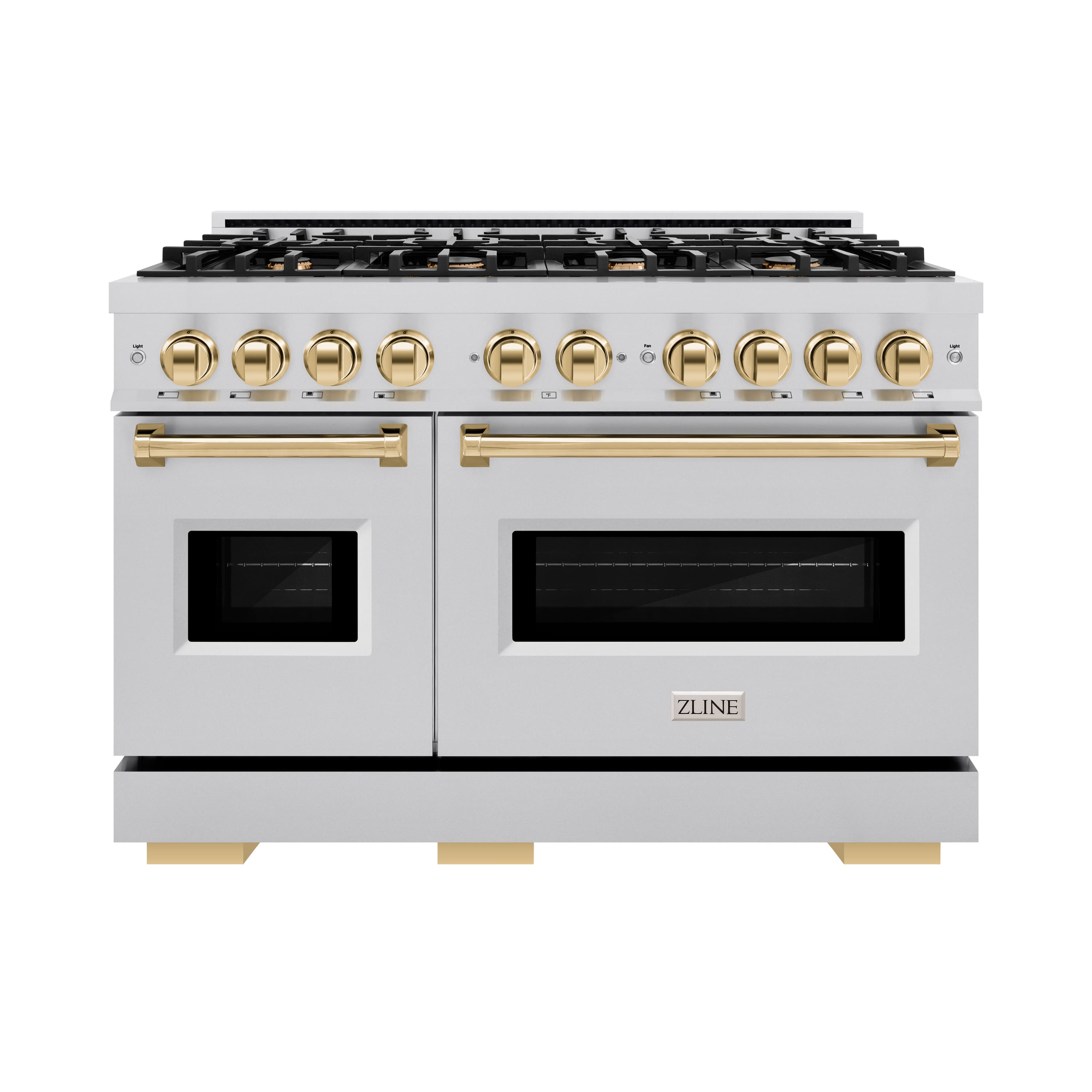 Front. ZLINE - ZLINE Autograph 48" Classic Double Oven Dual Fuel Range w/ Polished Gold Accents (CDRZ-48-G) - Stainless Steel.
