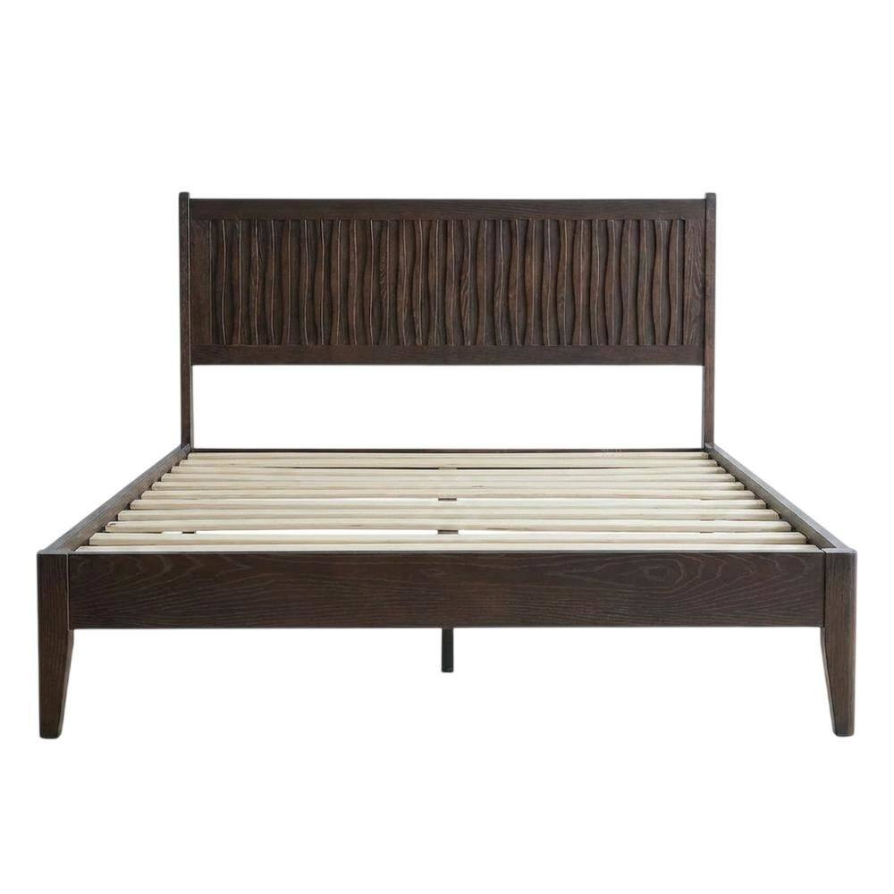 Left. FurniFact - Solid Wood Platform Bed - Dark Roast Oak.