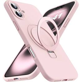 Entronix - Magnetic Case for iPhone 17 - Soft-Touch Liquid Silicone with Integrated Stand - Pink