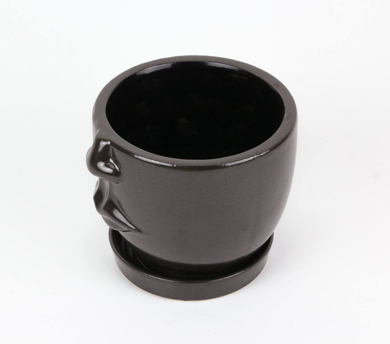 Alt View 1. Napco - Brown Ceramic Face Planter Decorative Flower Pot Hand Painted Plant Holder Decor - Brown.