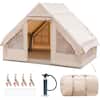 Front. Costway - Inflatable Camping Tent 2-6 People Cotton Glamping Tent for Family Camping - Beige.