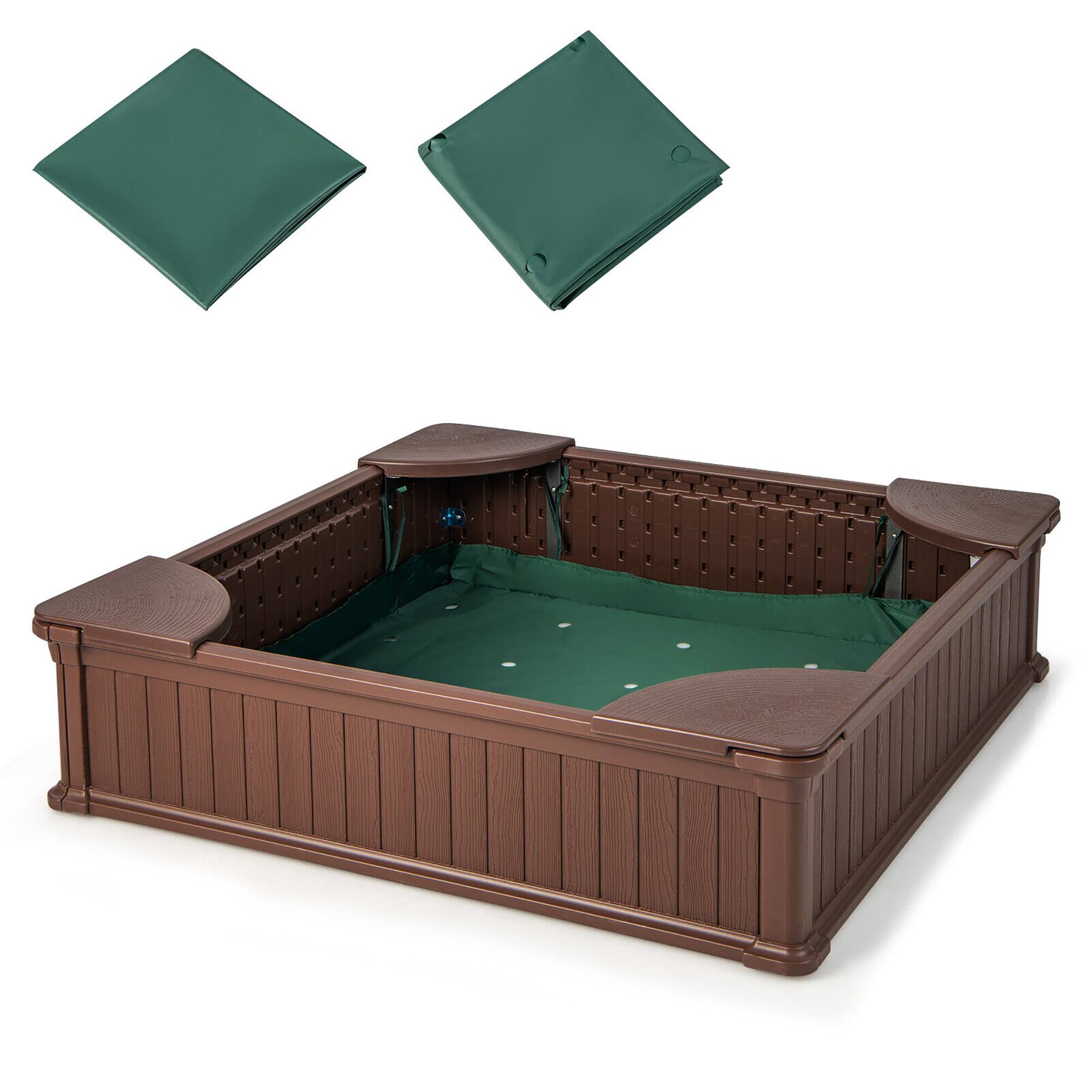 Alt View 8. Gymax - Gymax Kids Outdoor Sandbox 48.5'' x 48.5'' x 12.5'' Large HDPE Sandpit with Oxford Cover Brown - Brown.