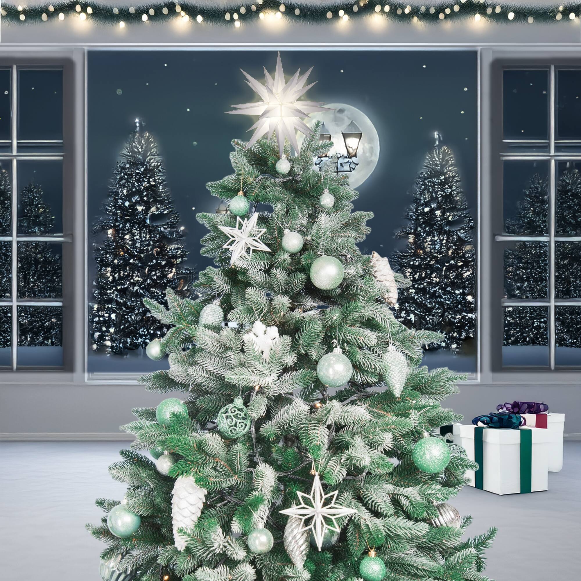 Alt View 5. Keystone Holiday - Keystone Holiday 12 Inch Prelit LED Christmas Holiday Star Tree Topper, White - White.