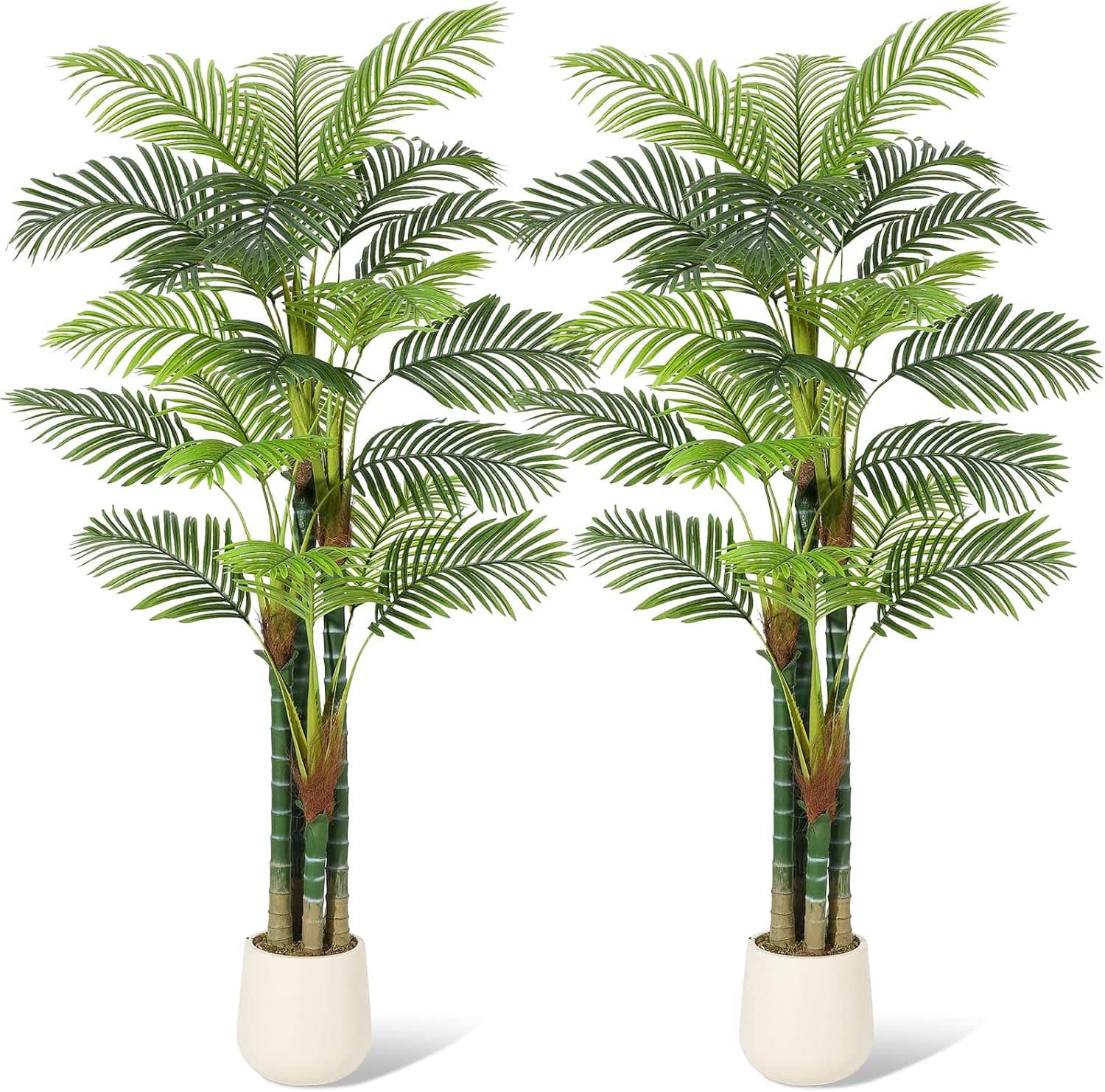 Acekool - 7 ft Faux Tall Palm Tree, Triple Golden Cane Palm Trees,2 Pack - Green