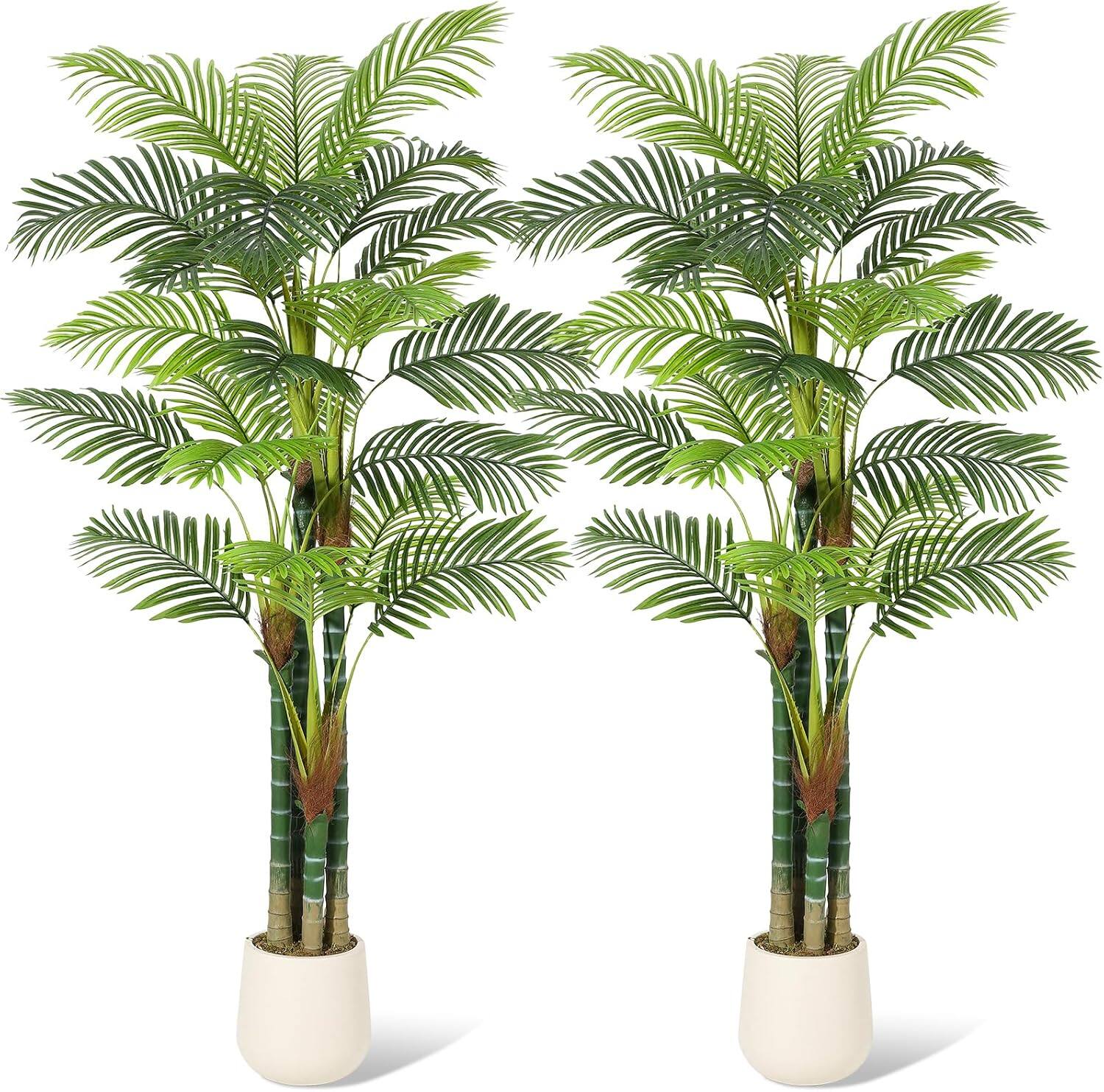Acekool - 7 ft Faux Tall Palm Tree, Triple Golden Cane Palm Trees,2 Pack - Green