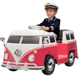 GARVEE - 6V Licensed Volkswagen T1 Bus Ride-On Car for Kids with LED Lights, Horn, Music & Two Speeds, Battery Powered - Pink
