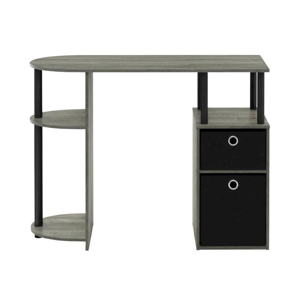 Back. BisonOffice - French Oak Grey/Black Study Desk with Bin Drawers for Home Office - French Oak Grey/Black.