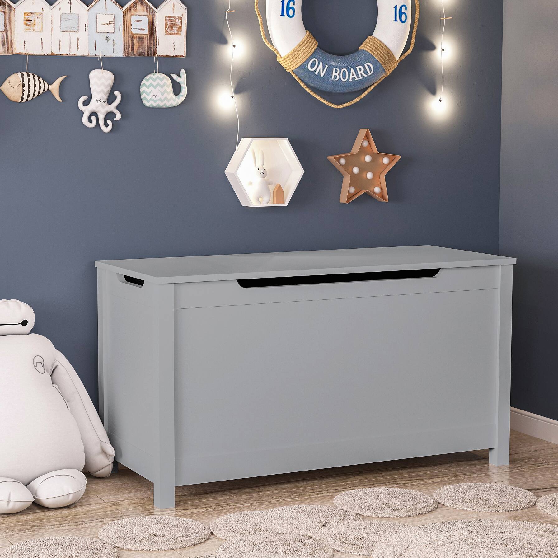Alt View 4. GOODSILO - Kids' Toy Box: Large Wooden Storage Chest with Safety Lid for Playroom Organization - Gray.