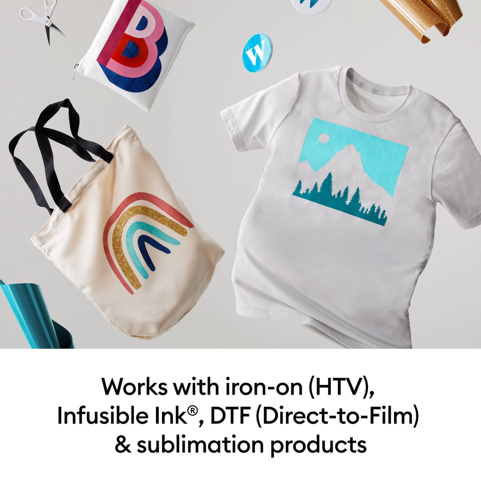 Works with iron-on (HTV), Infusible Ink®, DTF (Direct-to-Film) & sublimation products