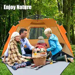 Loheer - 3-4 Person Pop-Up Beach Tent UPF 50+ Portable Sun Shelter Easy Setup Waterproof Canopy Orange Blue - Orange/Blue