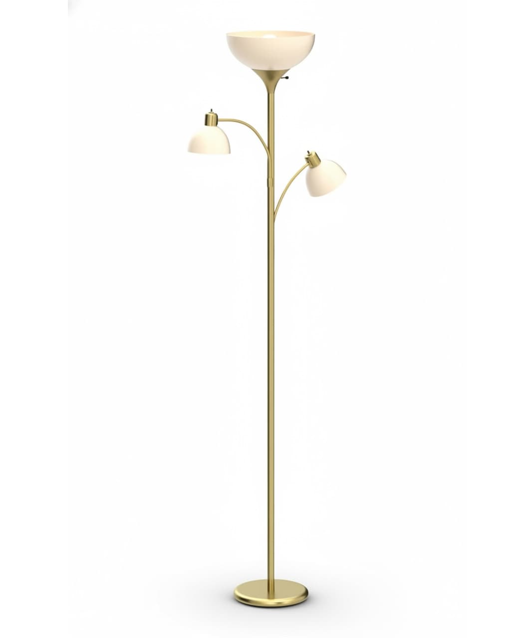 FINEAK - Sky Dome Double LED Torchiere Floor Lamp - Brass Pole Dimmable Tall Standing Lamp with 2 Reading Lights - Gold