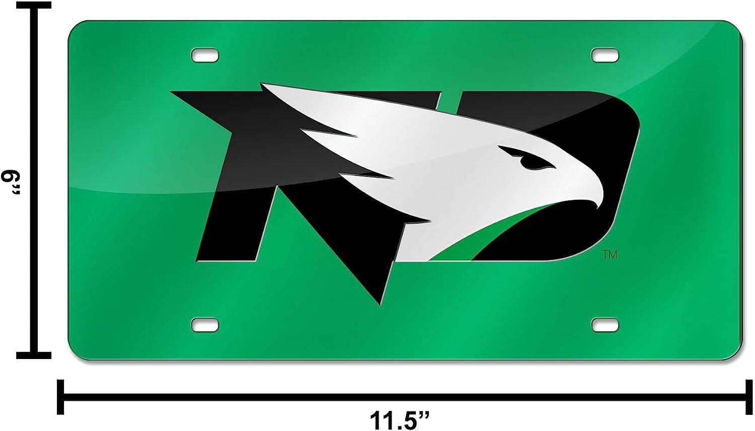 Alt View 4. Rico Industries - North Dakota Fighting Hawks Green Mirrored Laser Cut License Plate Laser Tag - Multi.