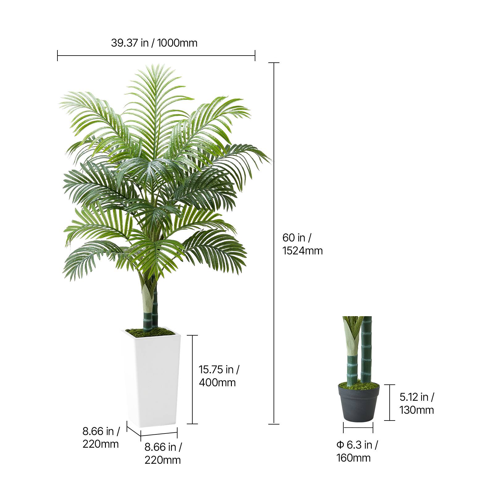 39.37 in / 1000mm  
60 in / 1524mm  
15.75 in / 400mm  
8.66 in / 220mm  
8.66 in / 220mm  
5.12 in / 130mm  
6.3 in / 160mm