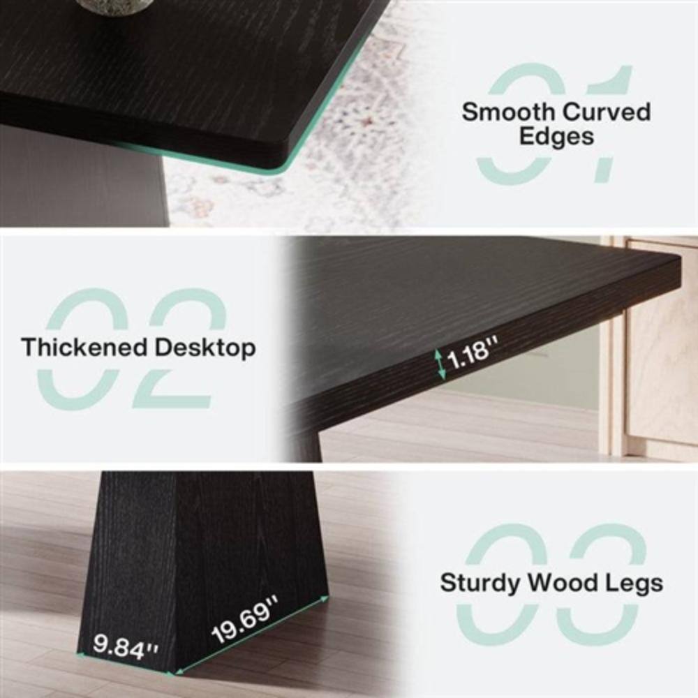 1. Smooth Curved Edges

2. Thickened Desktop
   - 9.84"
   - 19.69"
   - 1.18"

3. Sturdy Wood Legs
   - 9.84"
   - 19.69"
