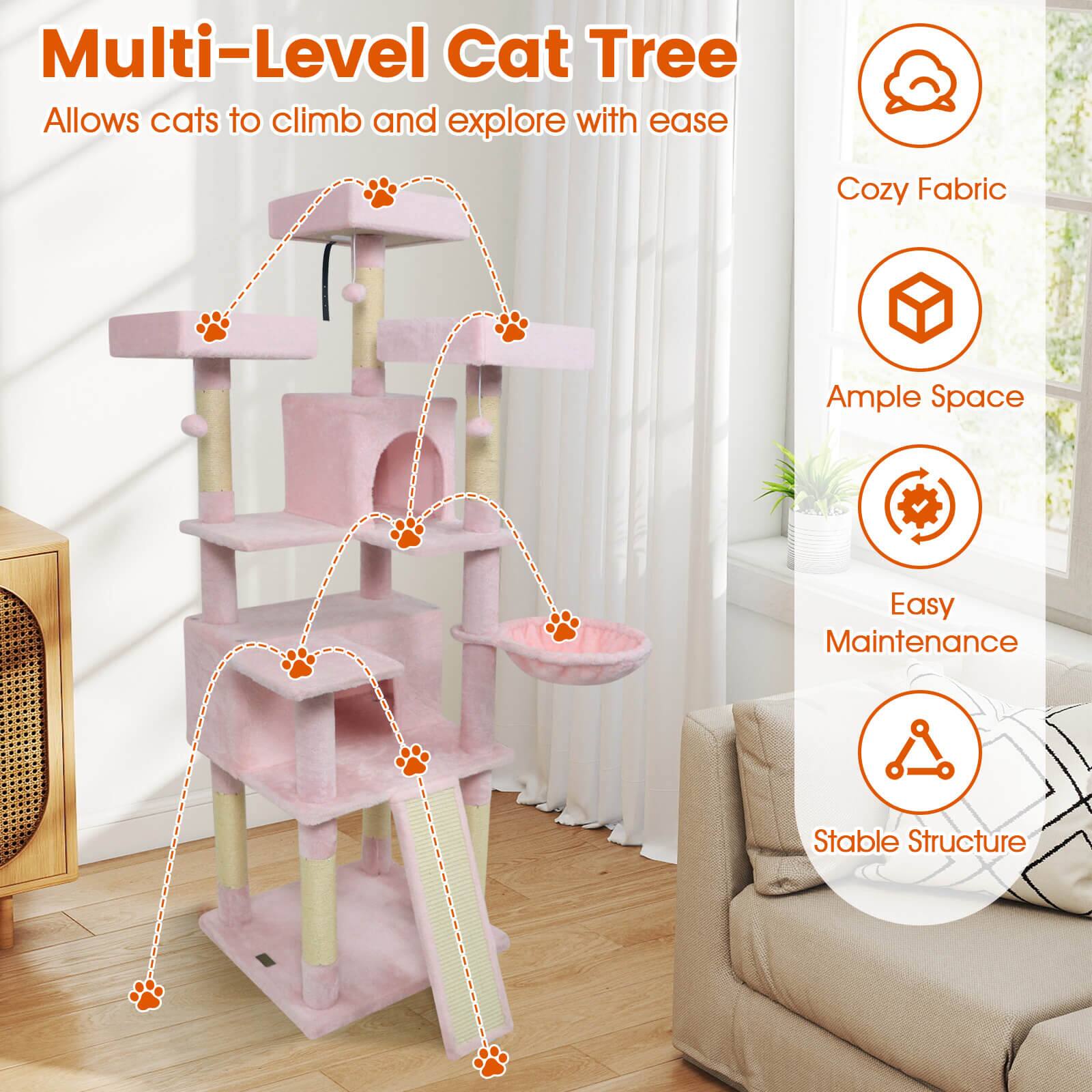 Multi-Level Cat Tree  
Allows cats to climb and explore with ease  

- Cozy Fabric  
- Ample Space  
- Easy Maintenance  
- Stable Structure