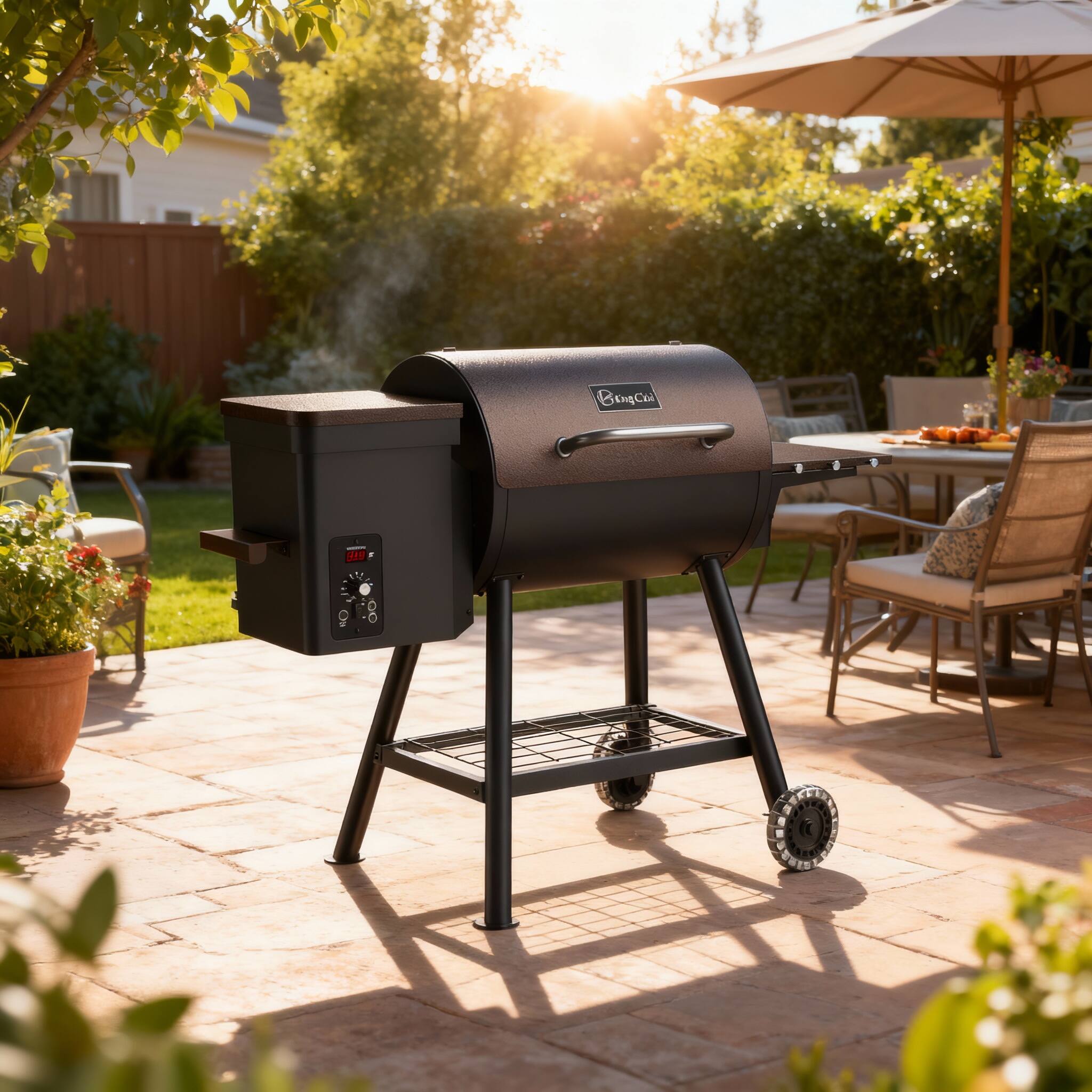 Alt View 6. KingChii - KingChii Wood Pellet Grill and Smoker 456 SQ IN with Automatic Temperature Control  in Bronze - Bronze.