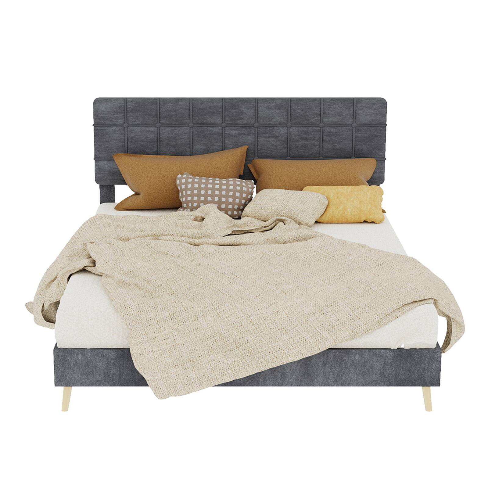 Alt View 4. Loheer - Loheer Upholstered Queen Bed Frame Gray Platform Bed with Soft Headboard Modern Minimalist - Grey.