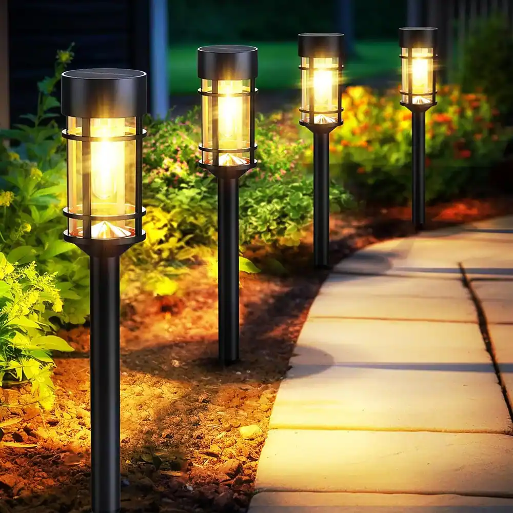 Front. MOSZAR LLC - Solar Pathway Lights, 8 Pack LED Solar Lights Outdoor Waterproof - Black.