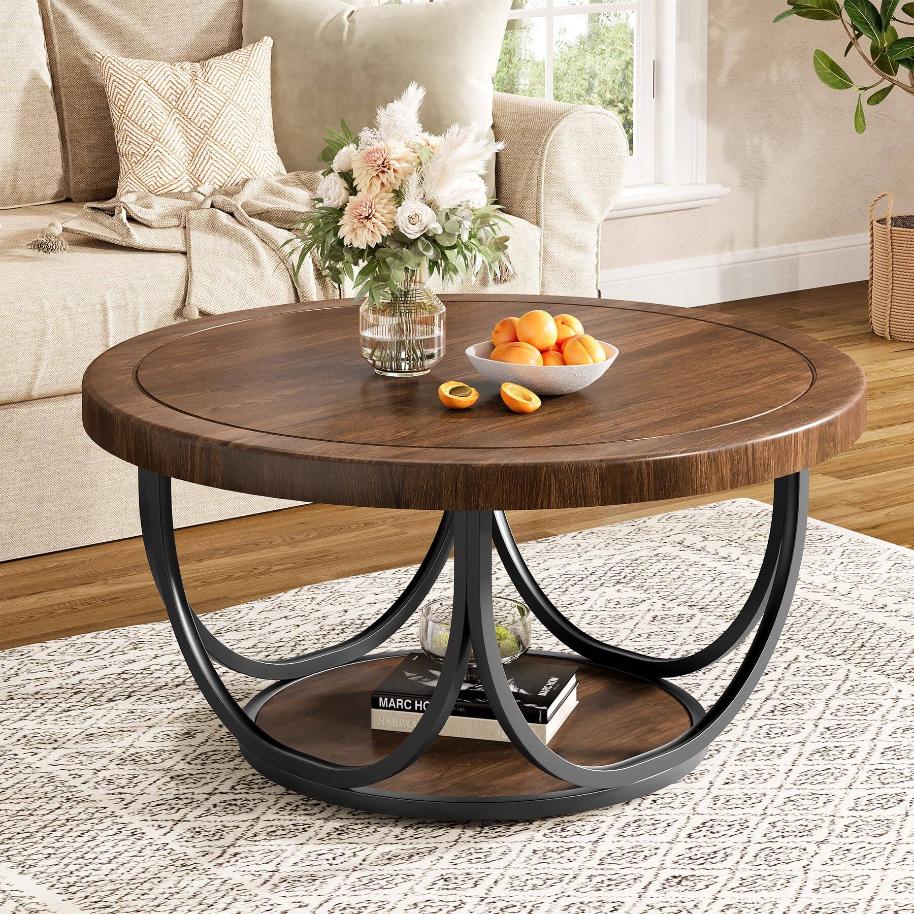 Tribesigns Round Coffee Table with 2 Tiers, 31.5