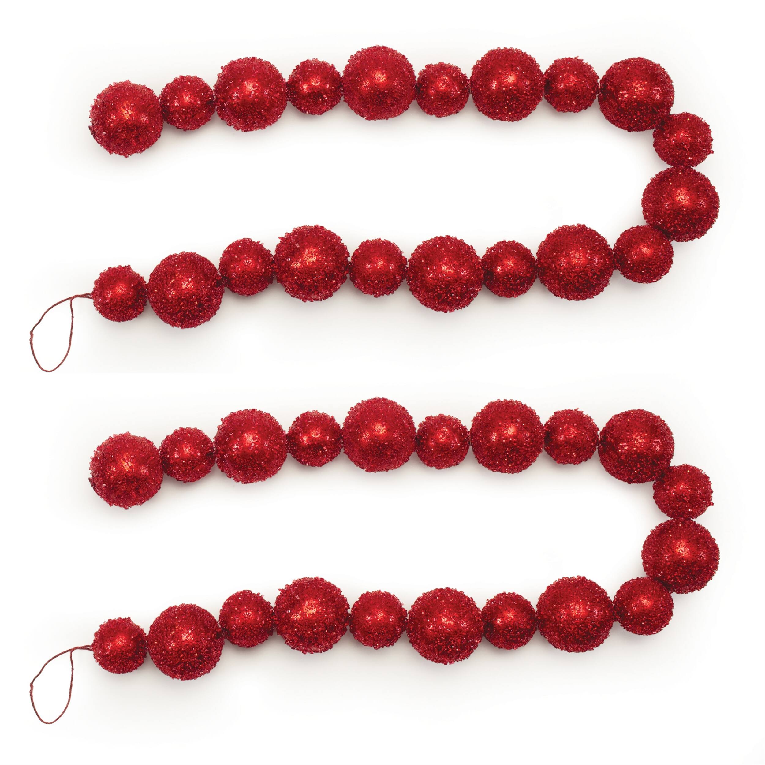 Left. BreeBe - Beaded Ball Ornament String Garland (Set of 2) - Red.